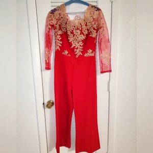 Red and gold full bodysuit romper